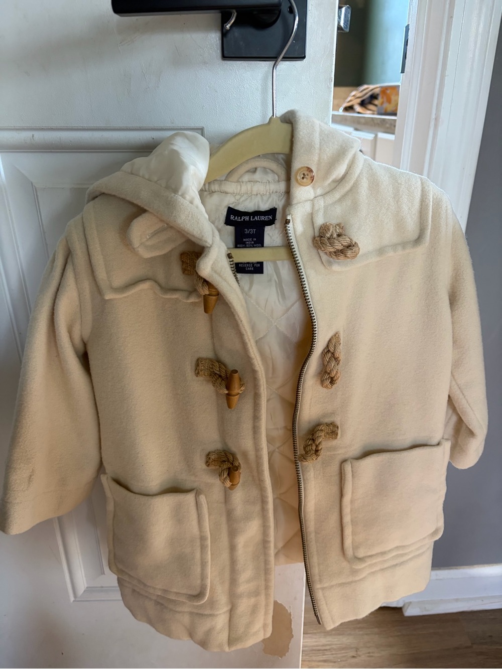 Ralph Lauren toddler Cream Hooded Pea Coat with Toggle Closures